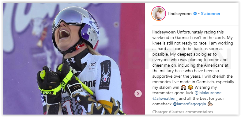 Après sa terrible chute, Lindsey Vonn montre ses fesses sur Instagram (PHOTO)
